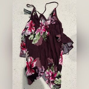 Express, cut out shoulder - Hawaiian print shirt.